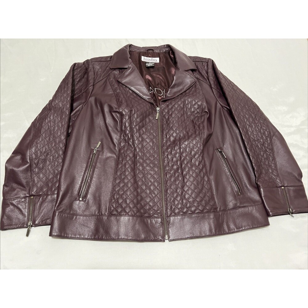 Bradley Bayou Women’s Quilted Leather Moto Jacket Size 2X Purple